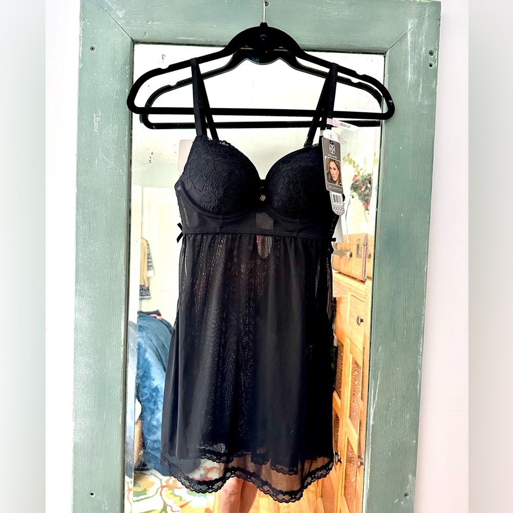 Daisy Fuentes Intimates Flirty Sexy Babydoll Set Black Side Slit Sz S NWT DF2272